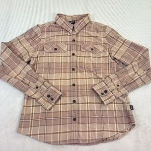 Patagonia Men's Casual Plaid Shirt - Brown and Cream